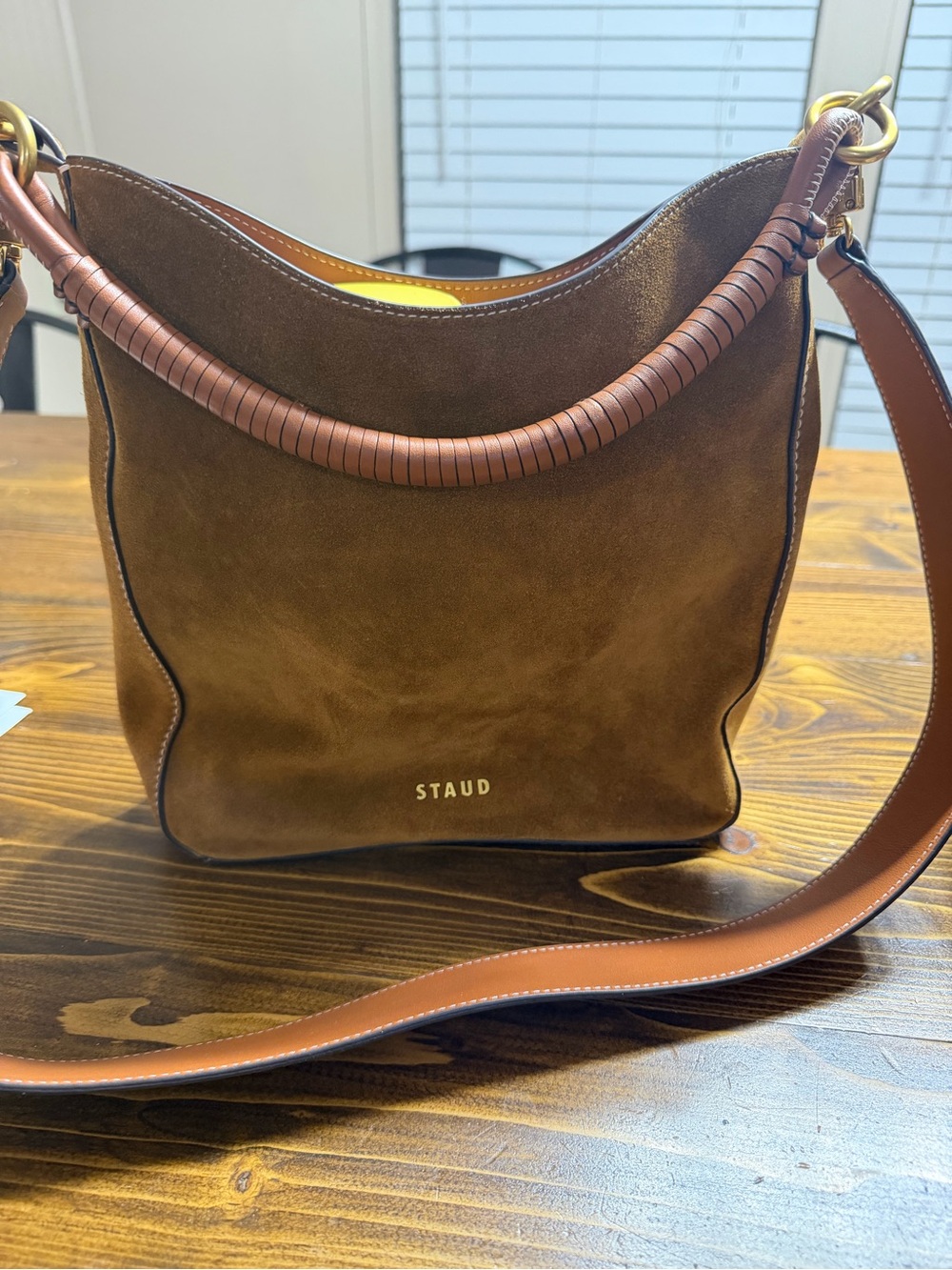 STAUD Mel Brown Suede Shoulder Hobo with Wrapped Handle